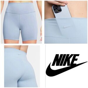 NWT $45 Nike One Women XS High-Waisted 5” Biker Shorts with Pockets in Blue